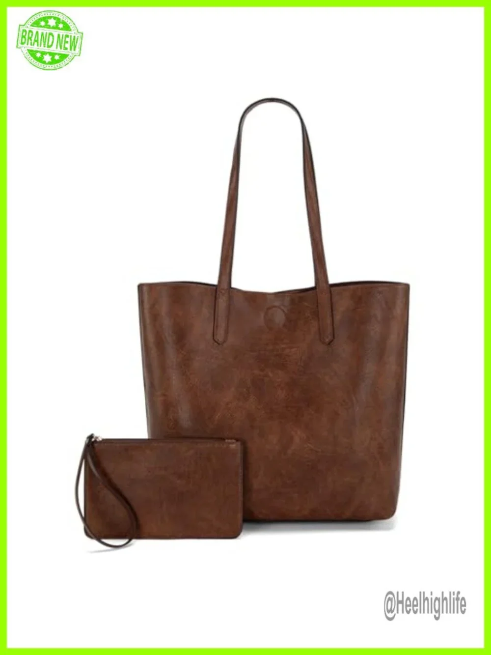 Faux Leather Tote Bag with Pouch - Soft Hobo Purse for Women Top Handle